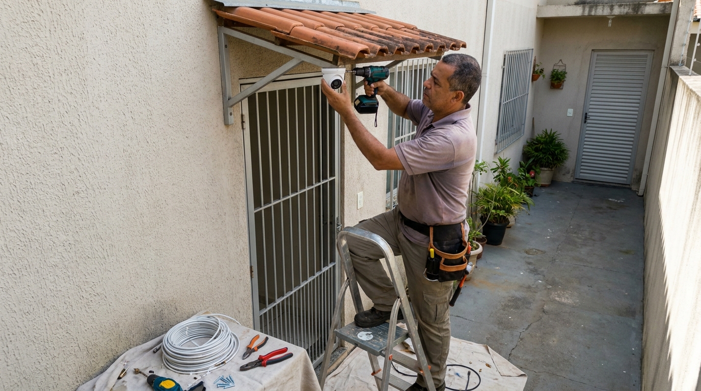 Eletricista instalando cameras de seguranca em Fortaleza‑CE