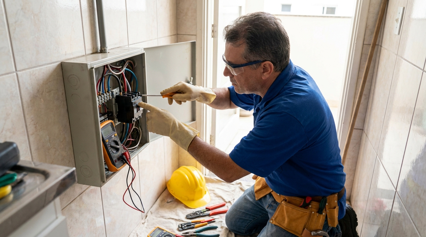 Eletricista instalando disjuntor em Fortaleza‑CE